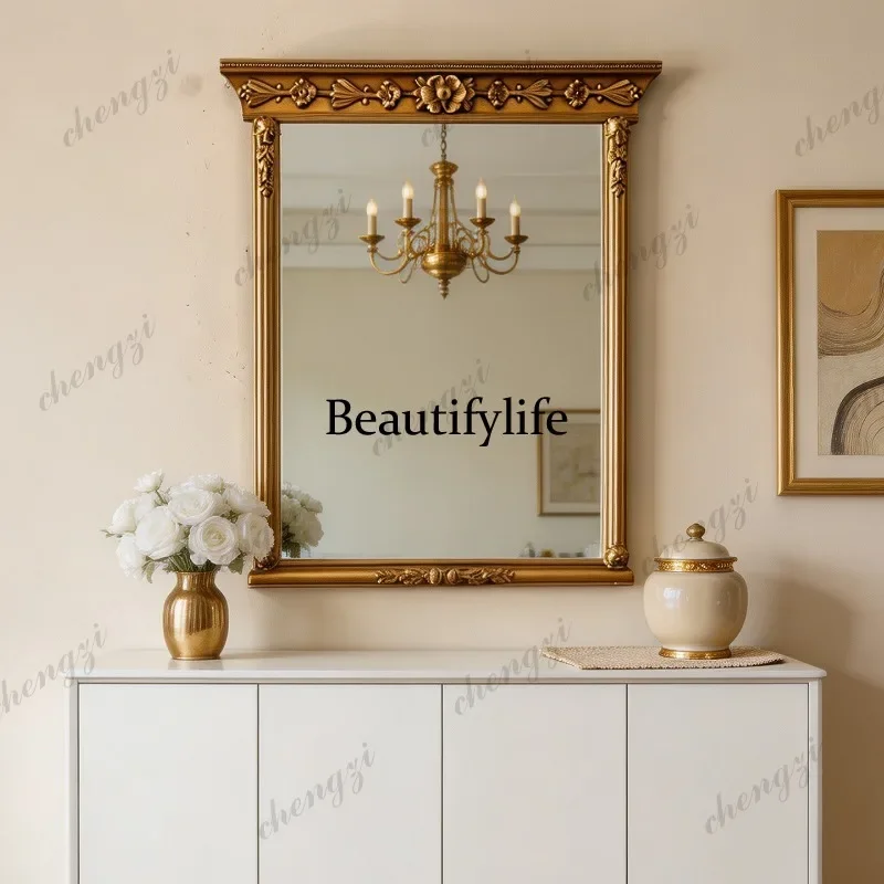 M178 French retro wall decorative mirror background wall carved wall hanging makeup mirror bathroom mirror