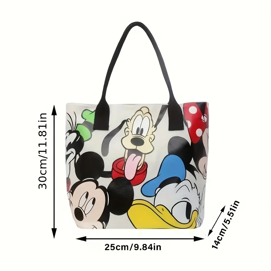 Borsa tote in tela Disney di grande capacità con cartoni animati di Topolino - Borsa a tracolla alla moda da donna con cerniera e chiusura a bottone