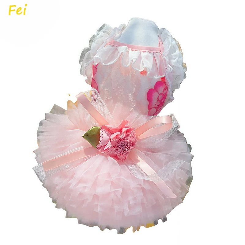 

Summer Pink Yellow Puppy Dog Cat Clothing Fashion Hollow Lace Sling Tutu Dressses For Small Medium Dog Chihuahua Pet Dog Clothes