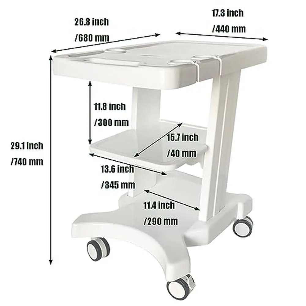 Carro móvil de ultrasonido de 3 capas con ruedas de freno Transporte de equipos médicos