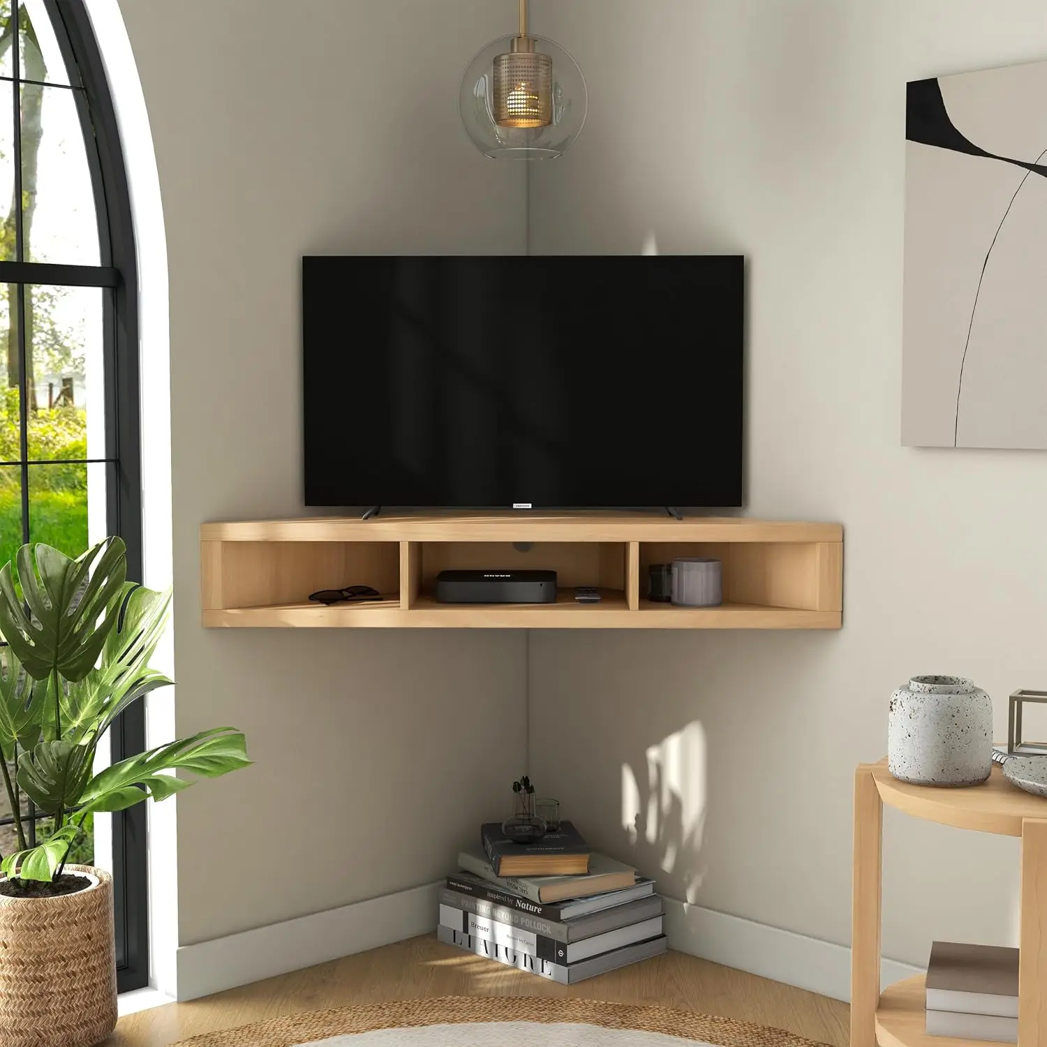 24/7 Shop at Home French 47 inch Modern Floating TV Stand with Storage, Floating Corner Shelf for Wall, Wood Entertainment Cente