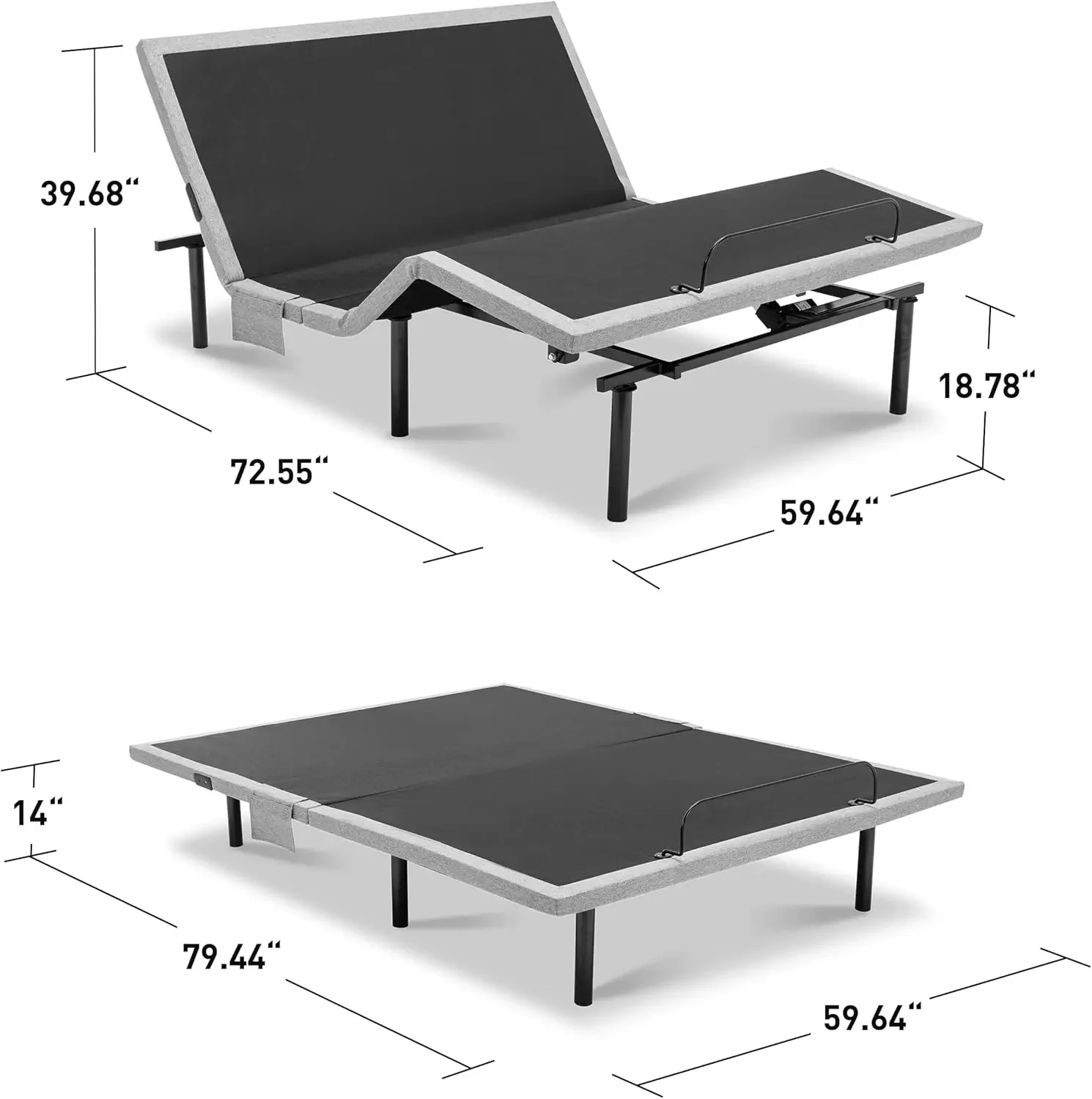 Bed Frame Queen, Adjustable Bed Base with Massage, Zero Gravity Electric Bed with Wireless Remote, Head and Foot Incline, Dual U