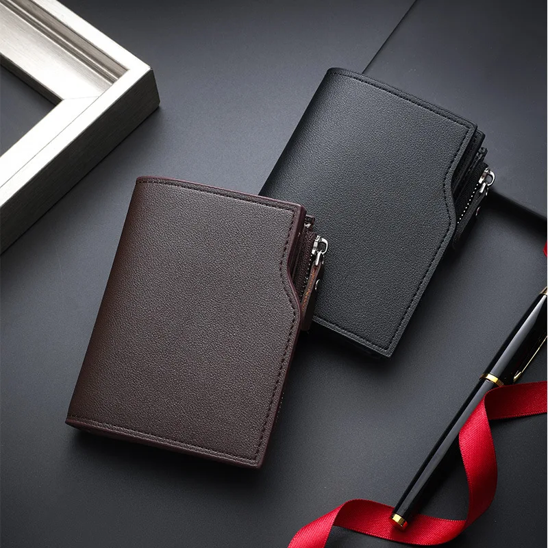 

Men Wallet Short PU Leather Male Purse Black Coffee Credit Card Holders with Zipper Men Wallet Money Bag carteira masculina 지갑