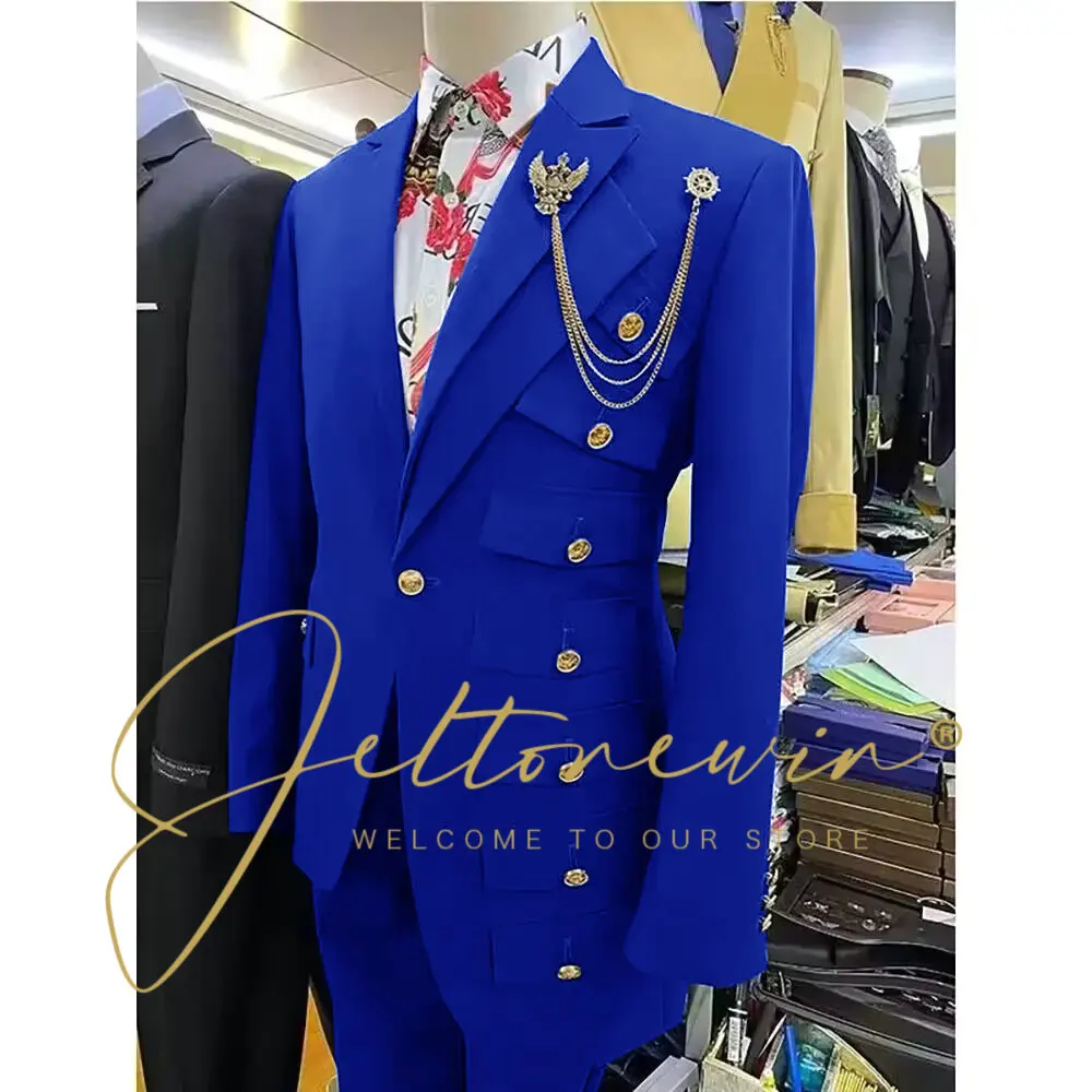 

2 Pieces Men Suits Royal Blue Wedding Mens Suit For Groom Tuxedos Slim Fit Prom Party Blazer Pant Custom Made Male Clothes