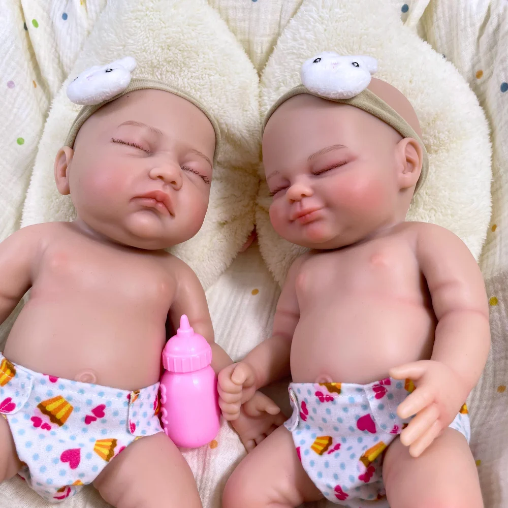 1Pc Chubby Reborn Doll Twins 13.5 Inch Full Body Silicone Reborn Baby Doll Girl Soft Solid Silicone Doll Birthday Christmas Gift