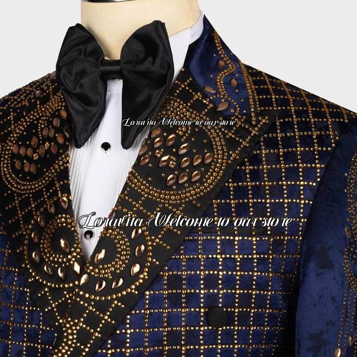 Luxury Beaded Crystals Men Suits 2 Pieces Sets Male Prom Party Blazers Shawl Lapel Groom Wedding Tuxedos Slim Fit Costume Homme