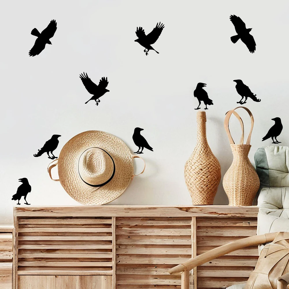 Halloween Gothic Raben-Vogel-Wandaufkleber Musiker Gruseliges Skelett Schädel Wandtattoos Schlafzimmer Wohnzimmer Wanddekoration