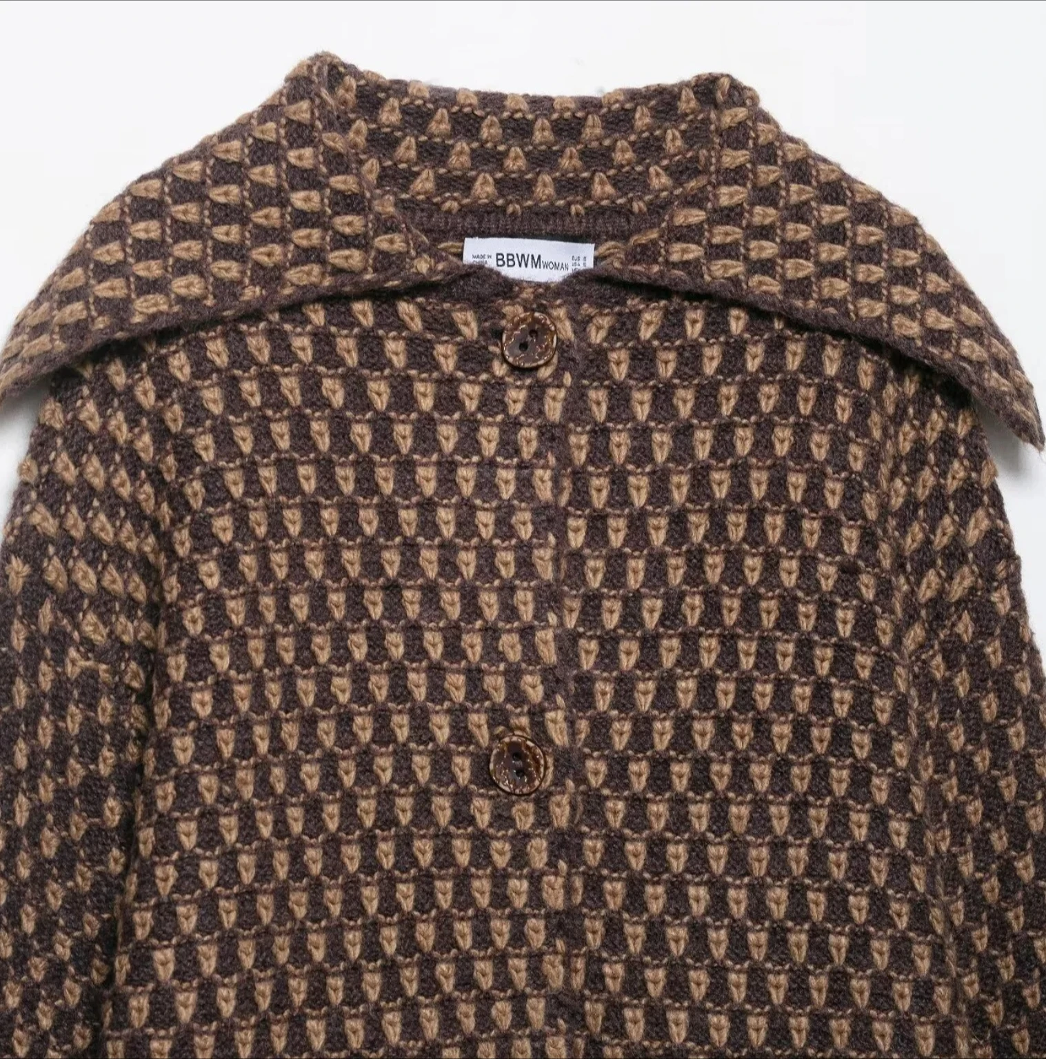 سترة نسائية خريفية متعددة الاستخدامات على طراز الشارع مفتوحة من القطن السميك معطف فضفاض محبوك بأكمام طويلة بني