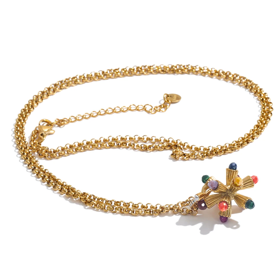 Yhpup Pulloverkette aus Edelstahl, Halskette mit Anhänger in Form einer Blume aus Harz, stilvolles und einzigartiges Schmuckstück für Damen, ein ideales Geschenk. – Detail 3