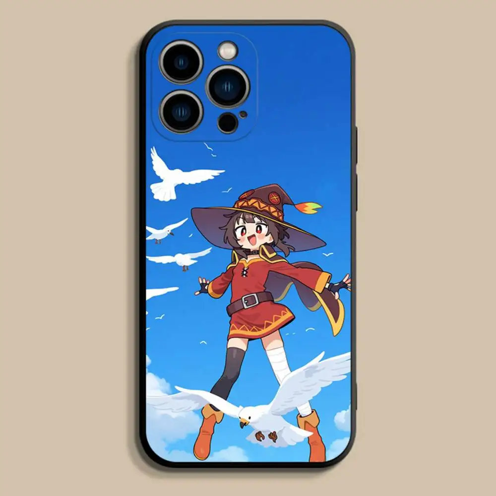 Custodia per telefono MeguminS Anime K-KonoSuba per iPhone 17,16,15,14,13,12,Pro,Max,Plus,E,SE4,Air,Mini Cover morbida nera