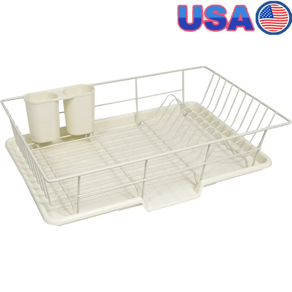 

Набор из 3 предметов для сушки посуды с держателем для столовых приборов Эффективный кухонный органайзер Компактный быстросохнущий поднос для капель Прочный Легкий