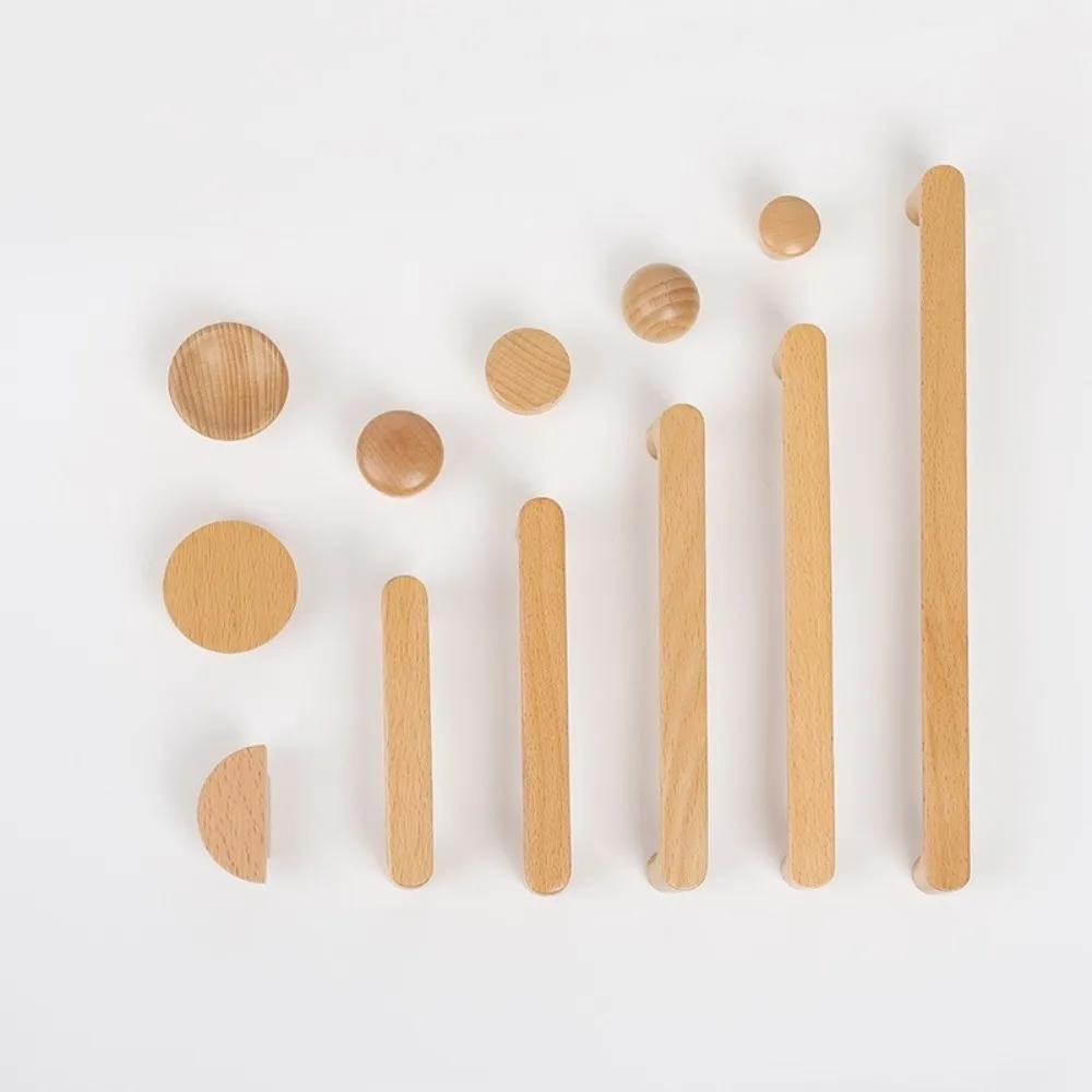 Minimalist Nordic Style Cabinet Handles Rounded Edges Walnut Wood Drawer Pulls Eco-Friendly 96mm Furniture Pulls Interior Design