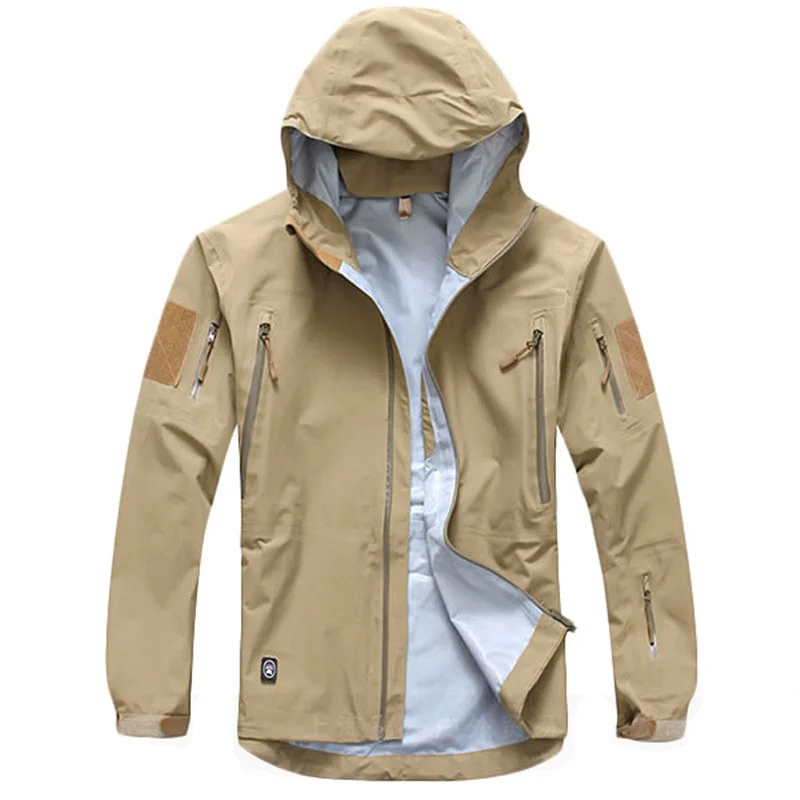 Camouflage Spring Men Hooded Thin Pressure Glue Windbreaker Coat Tops Outdoor Waterproof Hard Shell Military Tactical Jacket