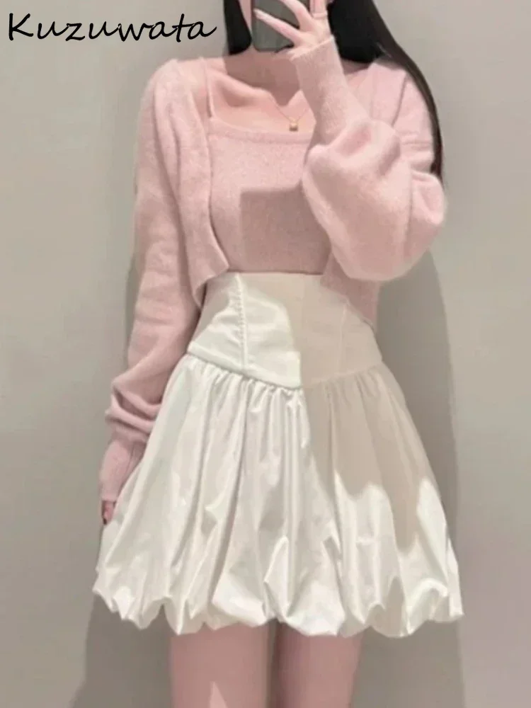 

Kuzuwata French Style Bud Slim A-line All-match Skirt Sweet Ruched Literary England Small Fellow Falda Japanese Moda Fresh Falda