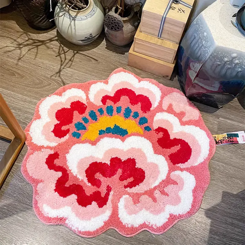 

80x73cm New Special-Shaped Flower Rug Irregular Bedside Mat Tufted Carpet Soft Fluffy Colorful Art Rug Room Decoration