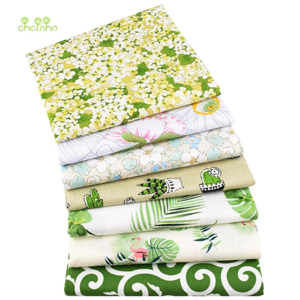 Chainho,Printed Twill Weave Cotton Fabric,Patchwork Cloth,DIY Sewing Quilting Material,Green Floral Series,2 Specification,CC265