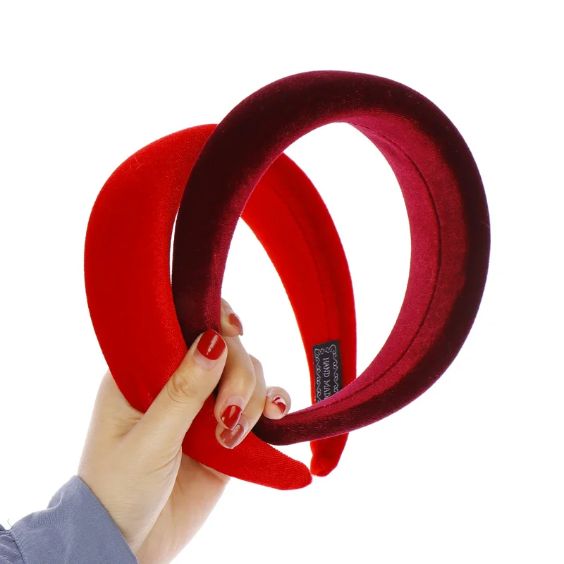 Vintage Velvet Padded Headbands for Women Wide Bezel Hairbands Non-slip Thick Hair Hoop Girls Sponge Hairband Hair Accessories