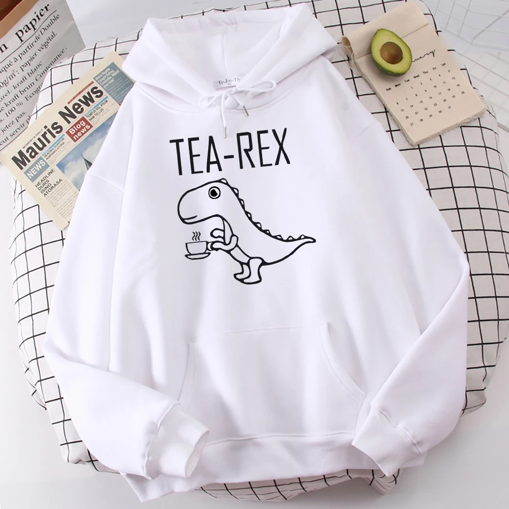 Tea Rex Funny Dinosaur Drink Coffee Print Hoodies Mens Autumn Oversize Hoodie Simple Fleece Sweatshirts Street S-Xxl Tracksuit