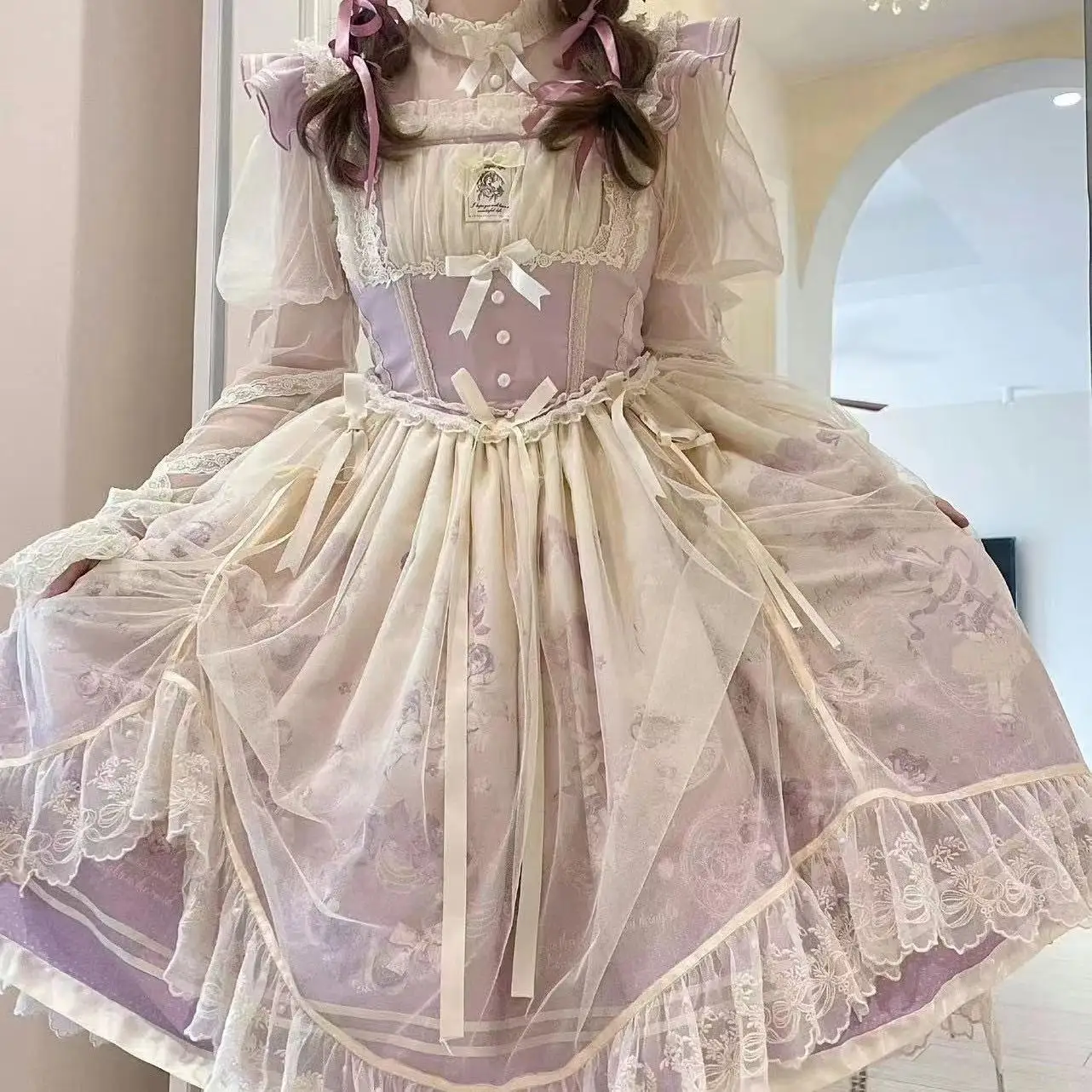 Lolita Dress JSK Fairy Full autunno/inverno Dream Doll Bow Lace Ruffled Kawaii Princess Dress viola blu