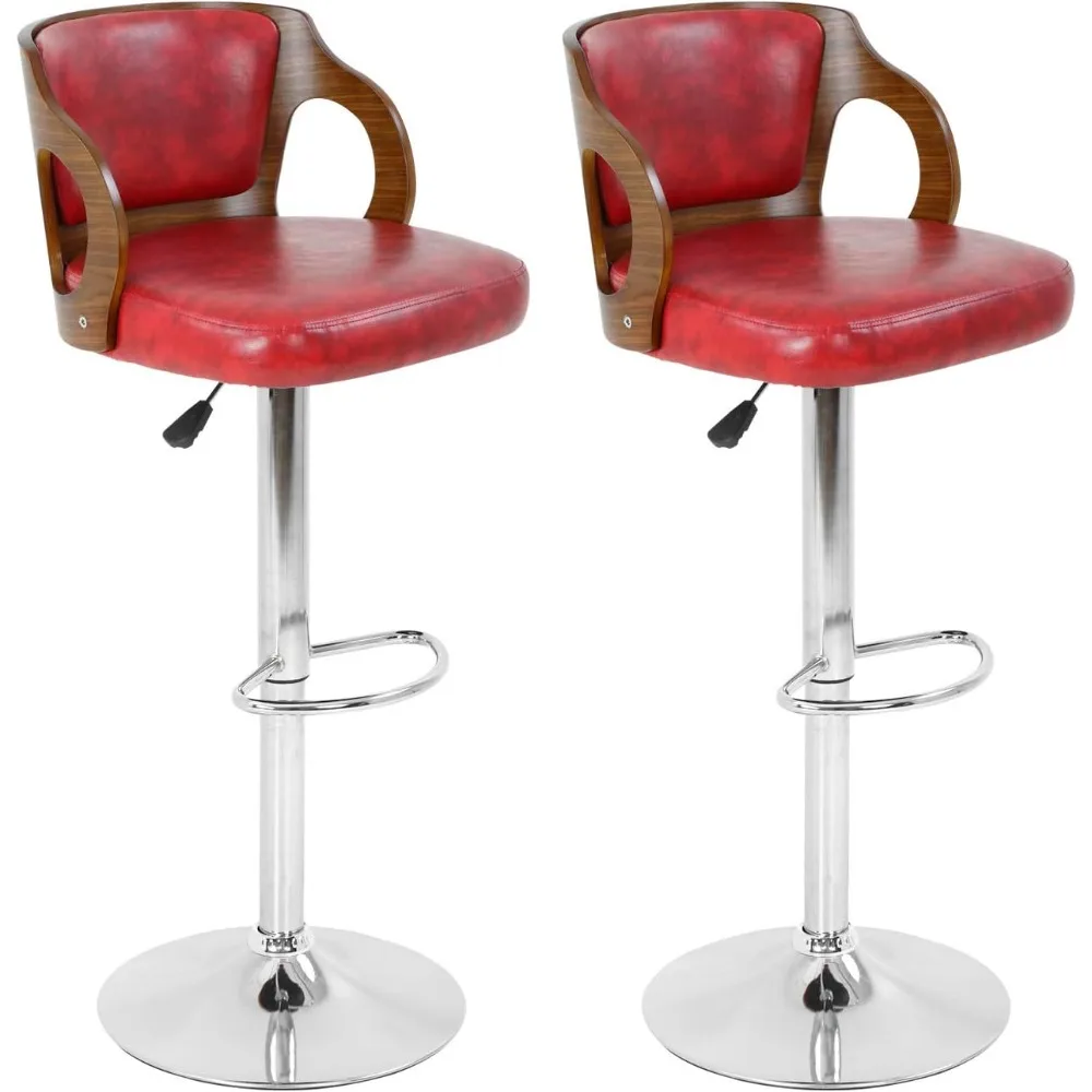 Set of 2 Barstools Height Adjustable Counter Stools Modern Bar Stool Beech Bar Chairs Swivel Bar Stool PU Leather Hydraulic