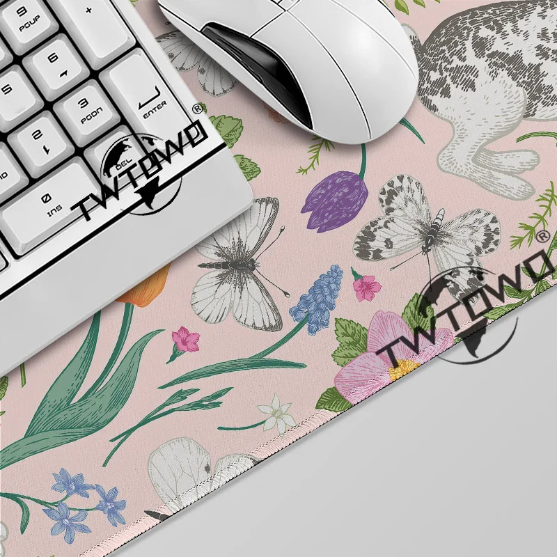 Mouse Pad Rabbit Flowers And Grass Gaming XL Home Mousepad XXL Desk Mats Natural Rubber Soft Non-Slip Computer Desktop Mouse Pad