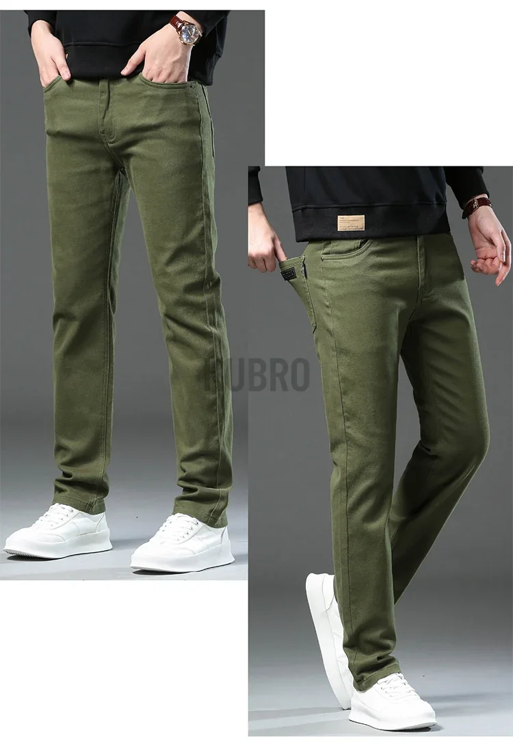 Markenmode, lockere, gerade geschnittene Business-Casual-Stretch-Jeanshose für Herren, Markenhose in 3 Farben, Übergröße, Herrenbekleidung, schmale Jeans – Detail 15