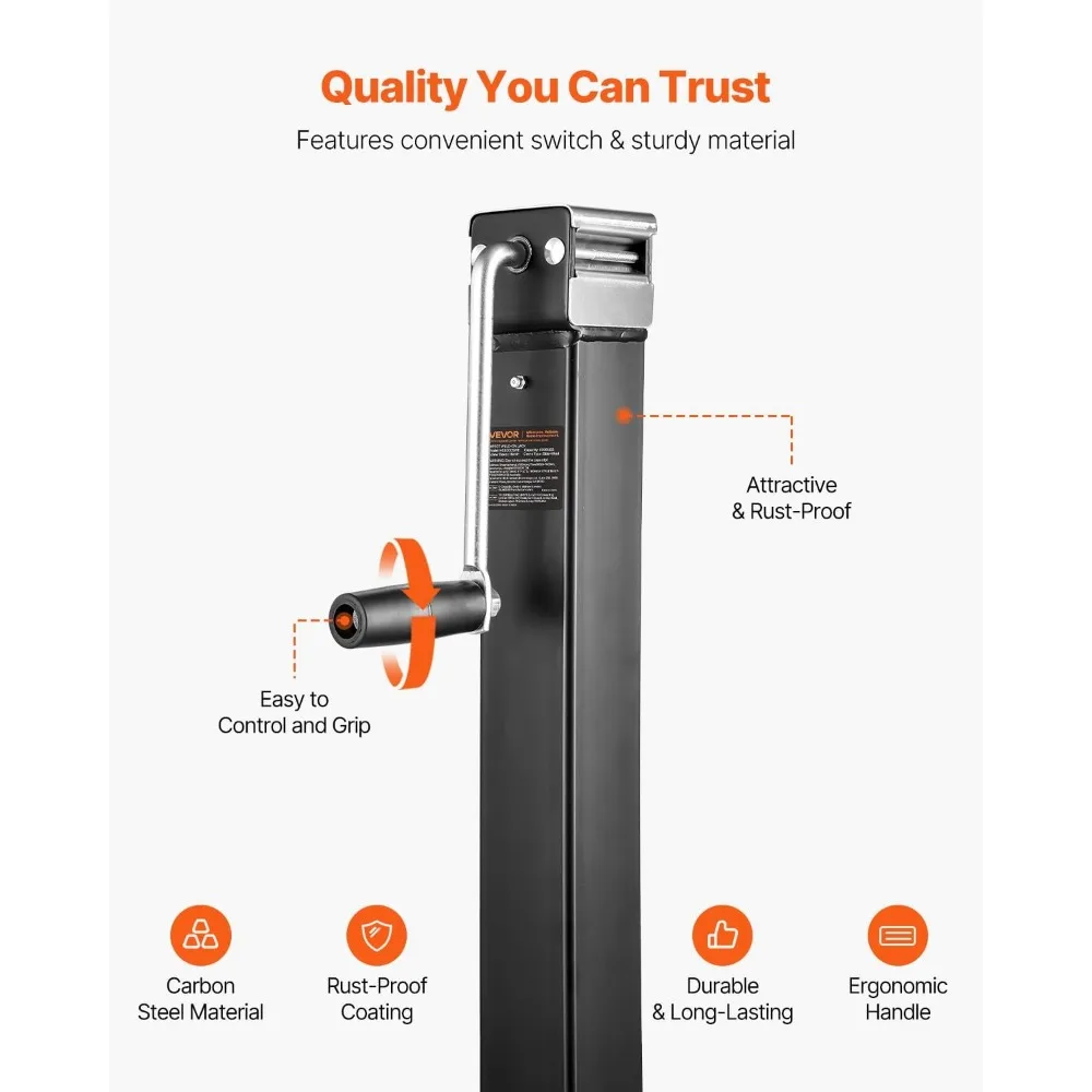 8000lbs Capacity Heavy-Duty Square RV Jack with 15.25 Inch Lift and Adjustable Drop Leg for Various Vehicles