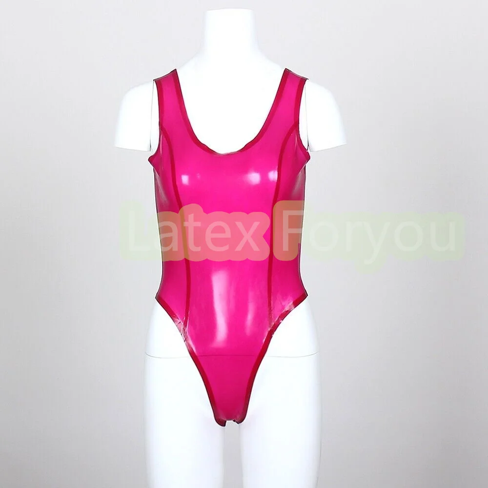 

Handmade 100% Natural Pink Latex Swimsuit Sexy Leotard Rubber Gummi Nake Back Woman Bodysuits Club Catsuits Customized