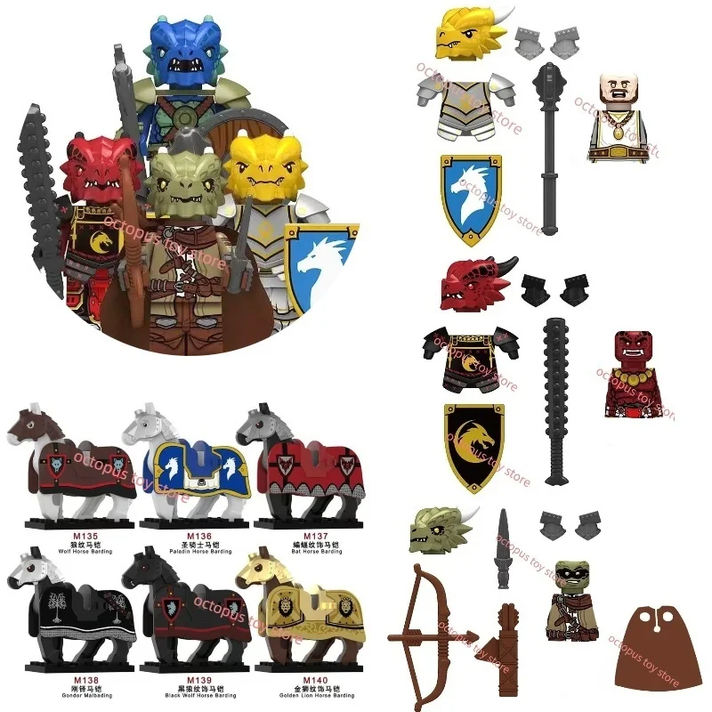 

2025 средневековый замок, фигурки солдат, 1/4 шт., строительный блок, дракон, аниме, рыцарь, сборка, боевой конь, милиция, шлем, щит, игрушка, подарки
