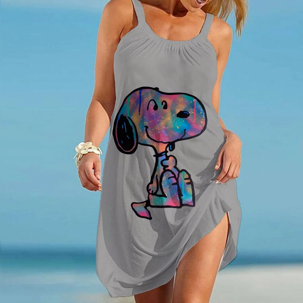 Women's Slip Dress Snoopy print Sexy Beach Dresses Casual Clothing Seaside Sleeveless Clothes Youthful Girl Party Evening Wear