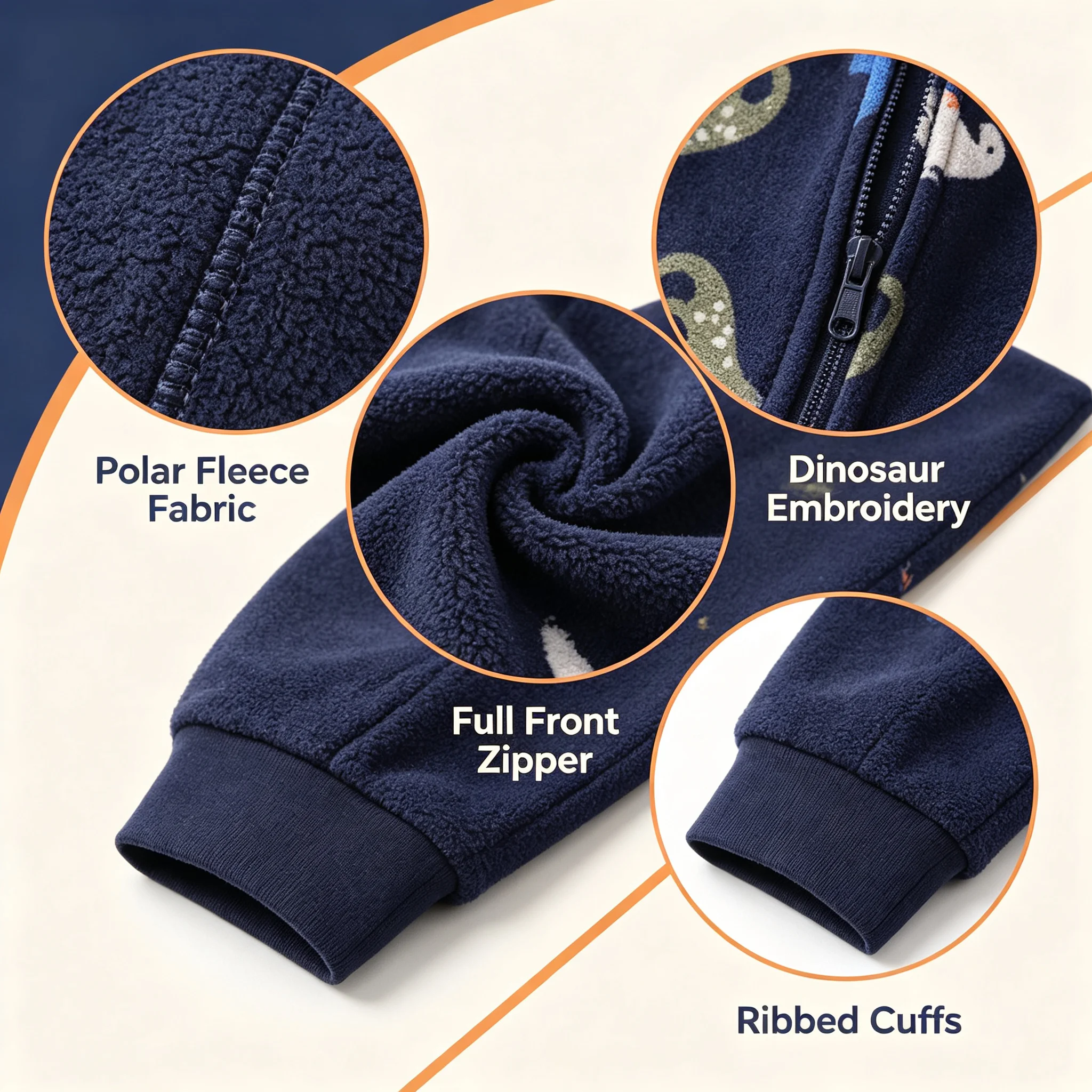 Mono de forro polar para bebé, con bordado de dinosaurios, cierre completo, manga larga, cuello alto, ideal para el otoño e invierno, para bebés de 9 a 24 meses.