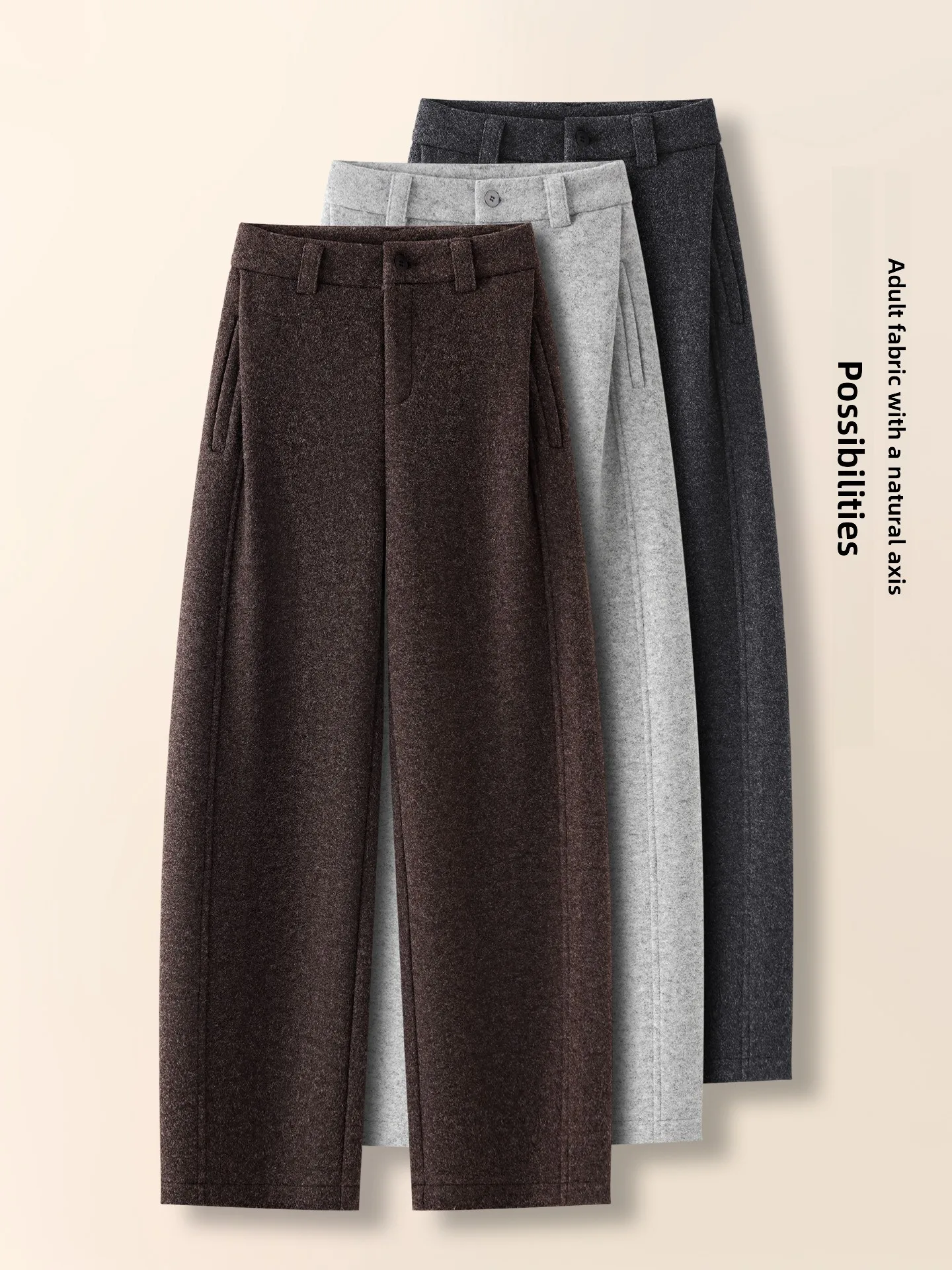 

Шерстяные брюки с высокой талией и широкими штанинами для женщин, осенне-зимняя новинка, утепленные флисом, прямые брюки, повседневные брюки