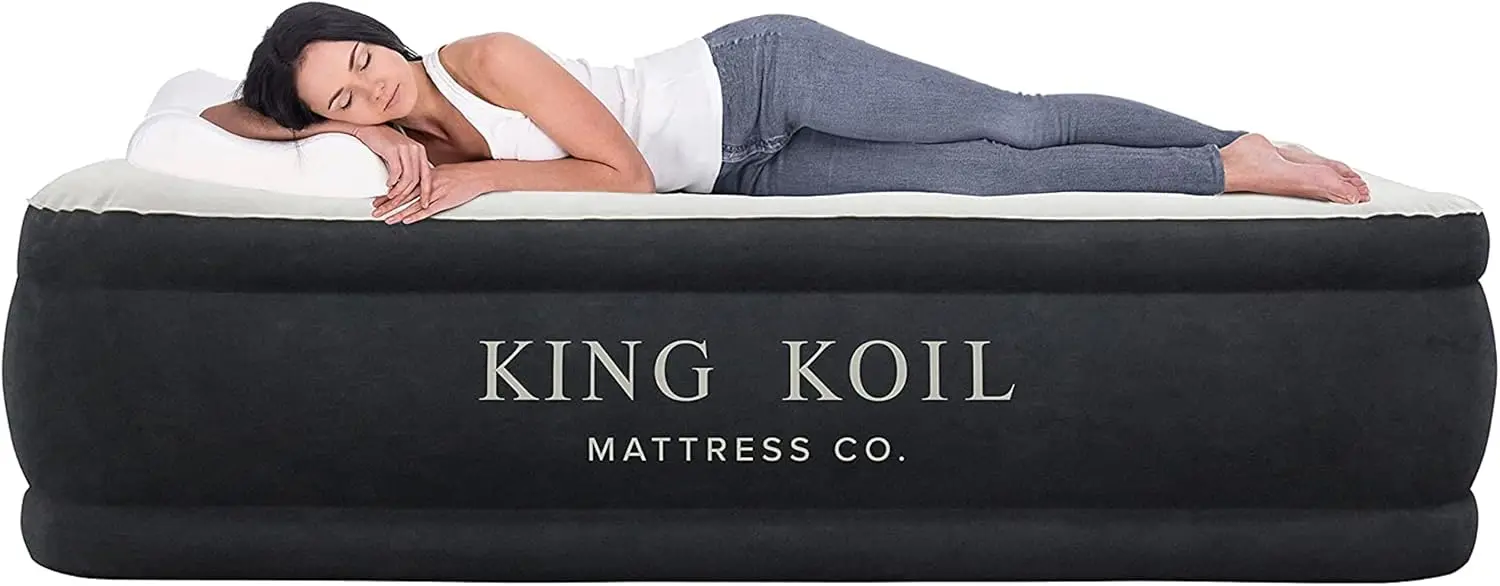 

Koil Pillow Top Plush Full Size Air Mattress with Built-in Pump for Home, Camping & Guests, Inflatable Airbed Luxury Double High