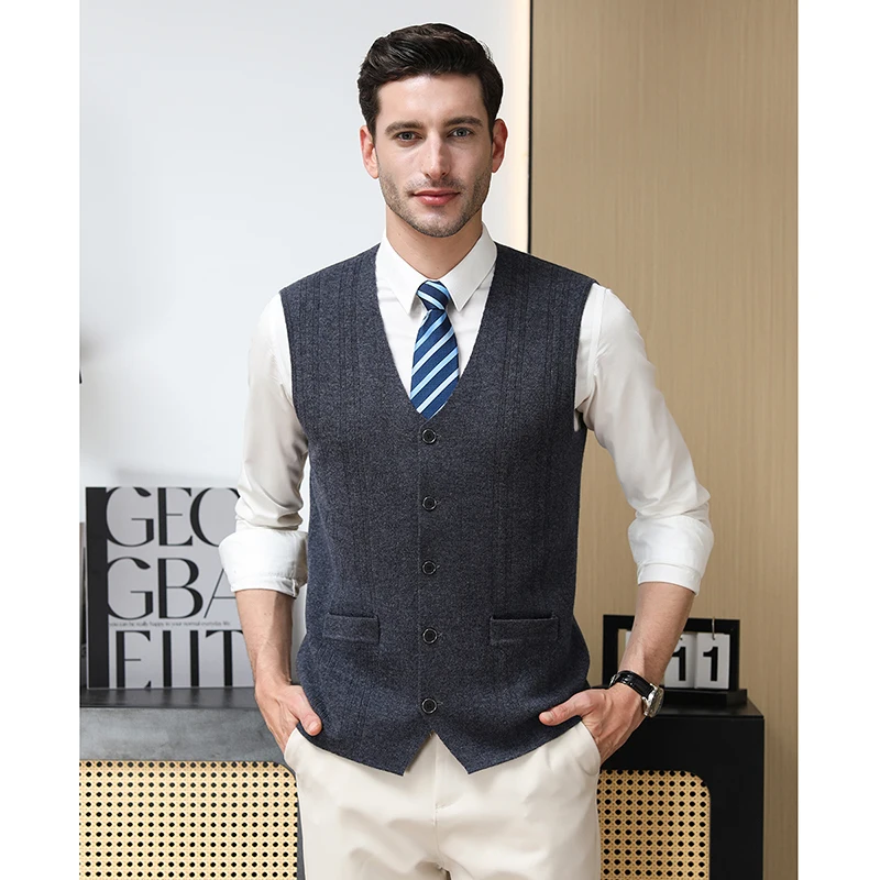 100% Sheep Wool Cardigan Vest 2024 Autumn & Winter Casual Single Breasted Sleeveless Sweater Pure Wool Thick Male Knit Vest