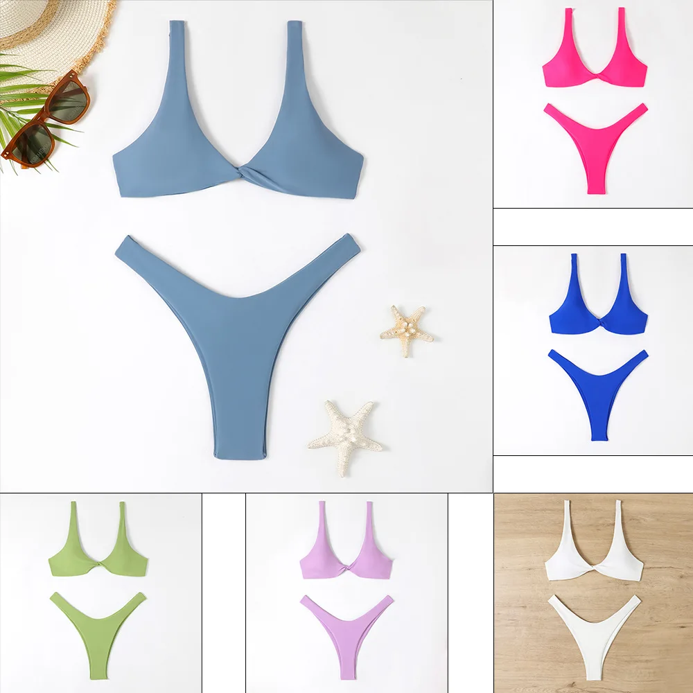 2024 New Sexy Split Bikini Swimsuit Solid Beach Underwear