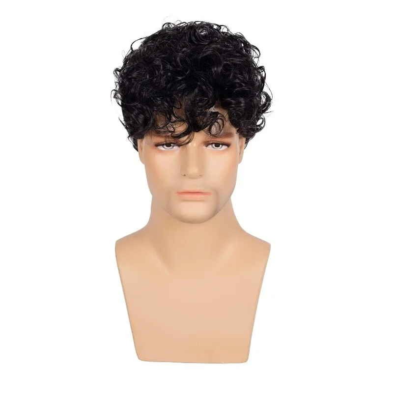 

Men's Wig Black Synthetic Short Curly Wavy Hair Party Wigs