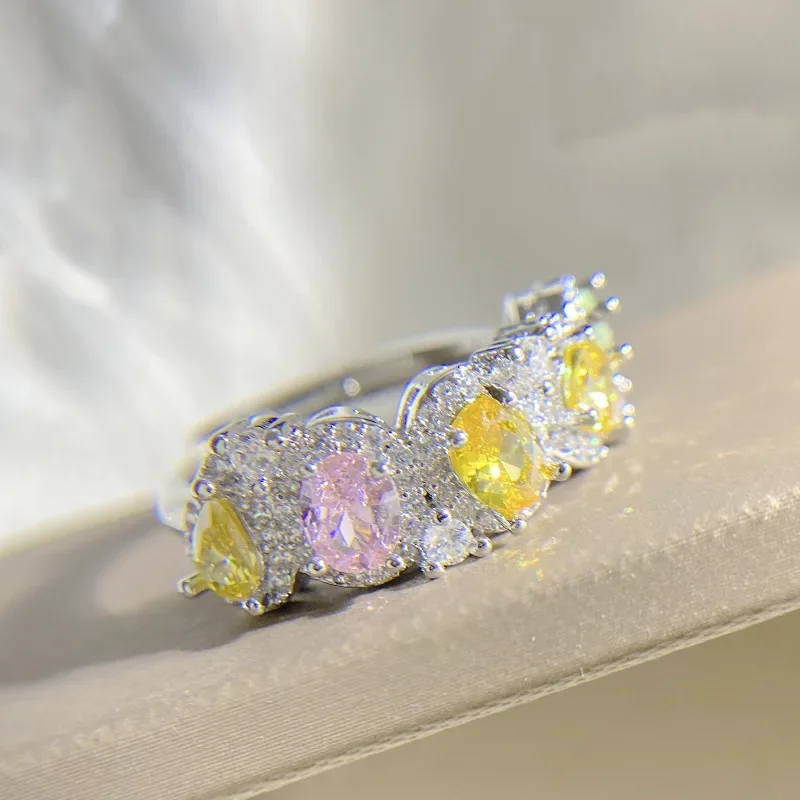 

MDL Moissanite style.Super Fairy Candy Colored Jewelry Ring Radiant Multi-Cut Zirconia Diamonds 18K Gold Plated Luxury Ring
