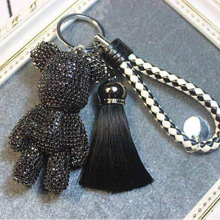 

Handmade Rhinestone Gloomy Bear Keychain Car Tassel Key Chain Ring Holder Pendant for Bag Key Chain Accessories Cute