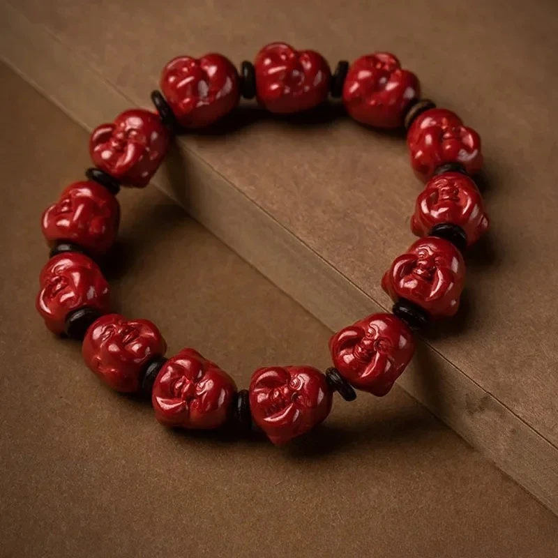 

Original Ore Imperial Sand Maitreya Bracelet with High Content of Cinnabar Amulet Jewelry for Men and Women Buddhist Headwear