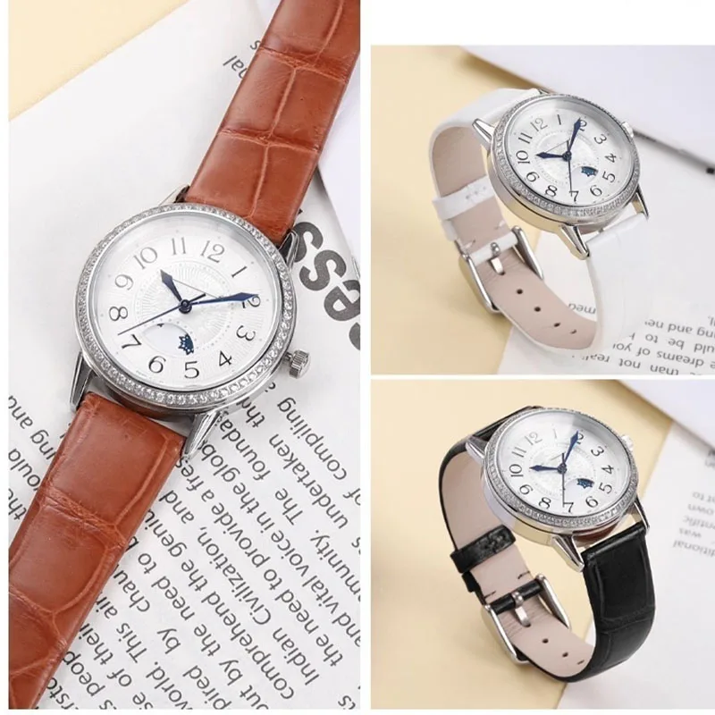 ل Pa-tek Phi-lippe PP وظيفة معقدة ساعة سلسلة 7140 حقيقية التمساح المرأة جلد التمساح حزام ساعة اليد 17x14mm