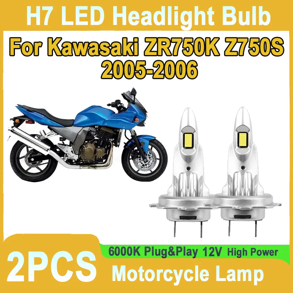 2PCS 10000LM High Power H7 Motorcycle Led Light Canbus No Error Led Headlight Free 12V 24V For Kawasaki ZR750K Z750S 2005-2006