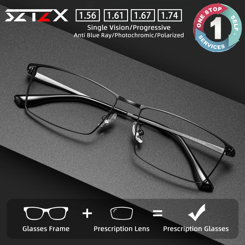 

SZTZX Lightweight Casual Style Pure Titanium Prescription Glasses Blue Light Blocking Myopia Glasses Progressive Reading Eyewear