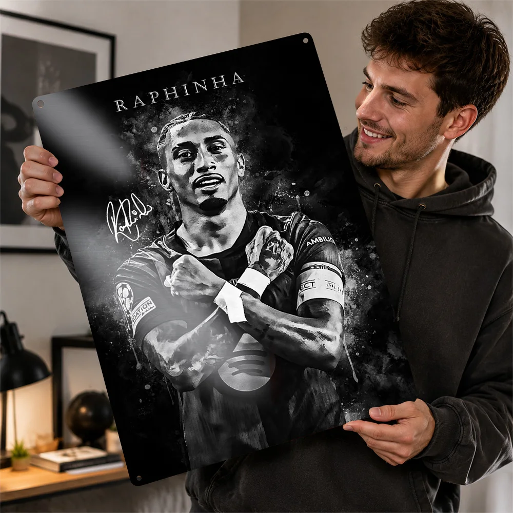 Raphinha Portrait Personalized 3D Textured Metal Poster Wall Art Vintage Tin Signs for Decoration Room Ornaments Bathroom Decor
