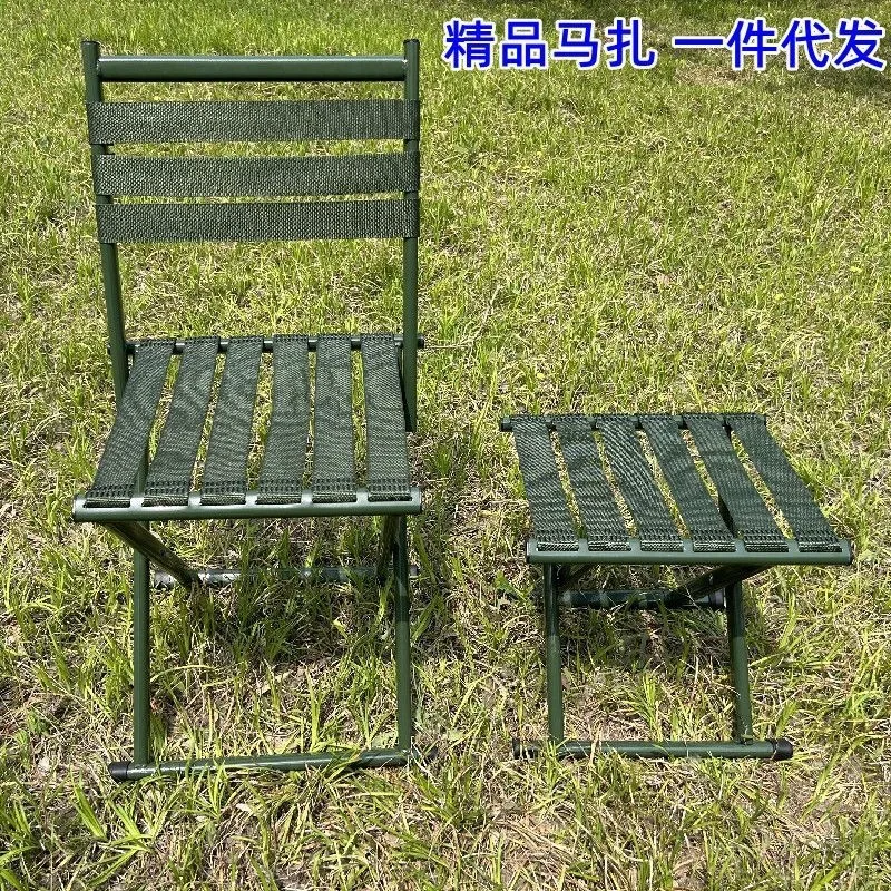 Metal Portable Folding Thickened Chair Outdoor Camping Stool with Backrest for Travel Picnic Beach Hiking Fishing