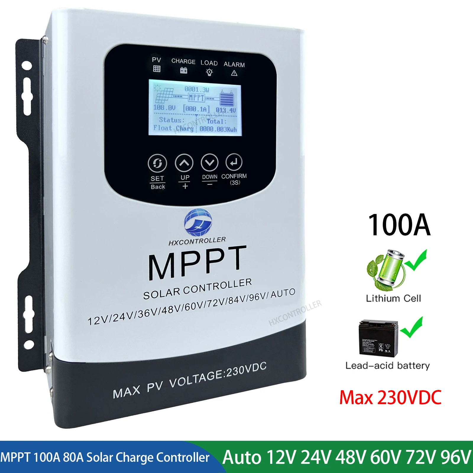 230VDC 12-96V 60A 80A 100A MPPT Solar Charge Controller 9600W Solar Panel PV Battery Charging Regulator WIFI RS485 For Lifepo4