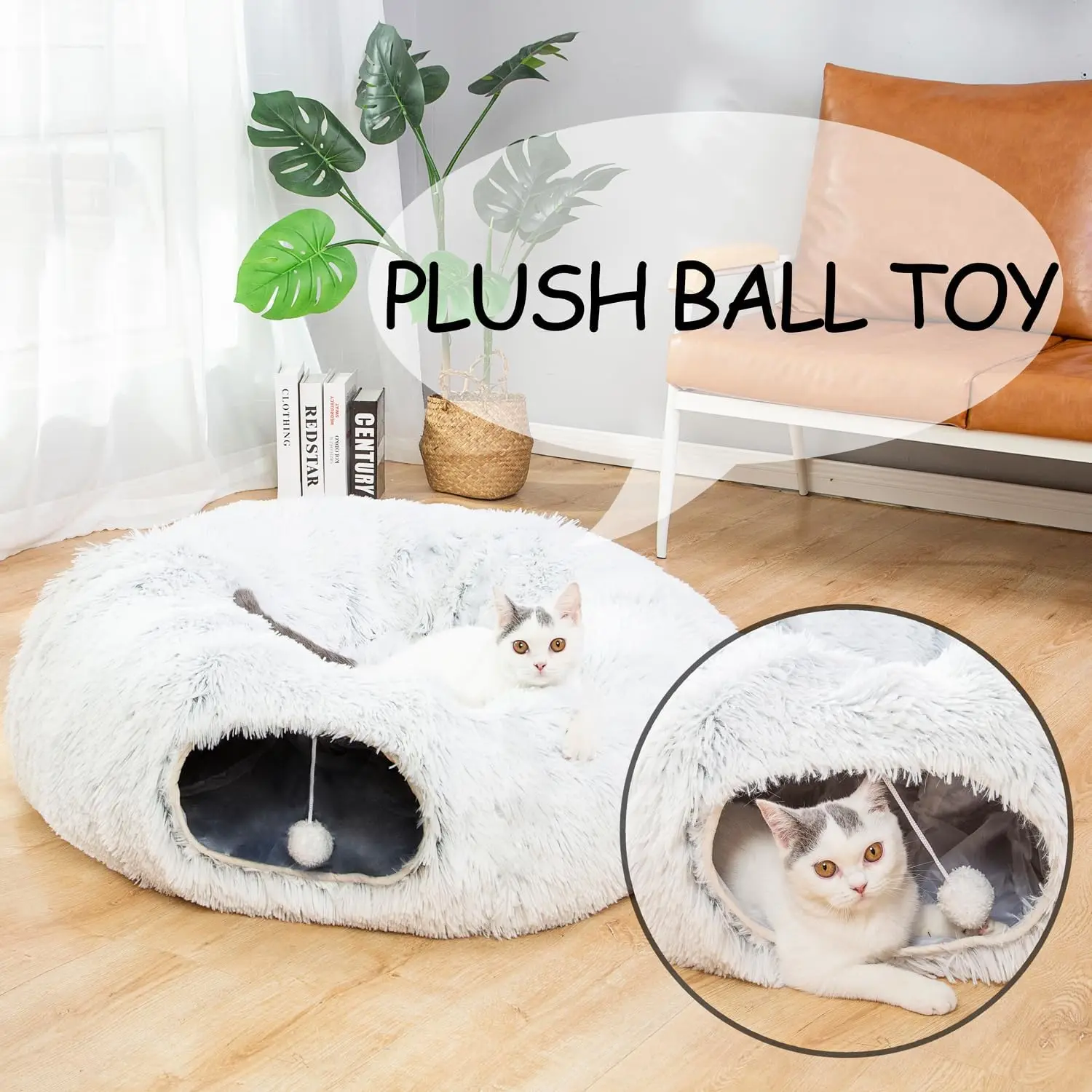 Imagem -02 - Luckitty-cama de Túnel com Almofada Lavável Pelúcia Quente e Fofa Grande Tube Playground Brinquedos Pés de Diâmetro Dobra Longa Gato e Cachorro