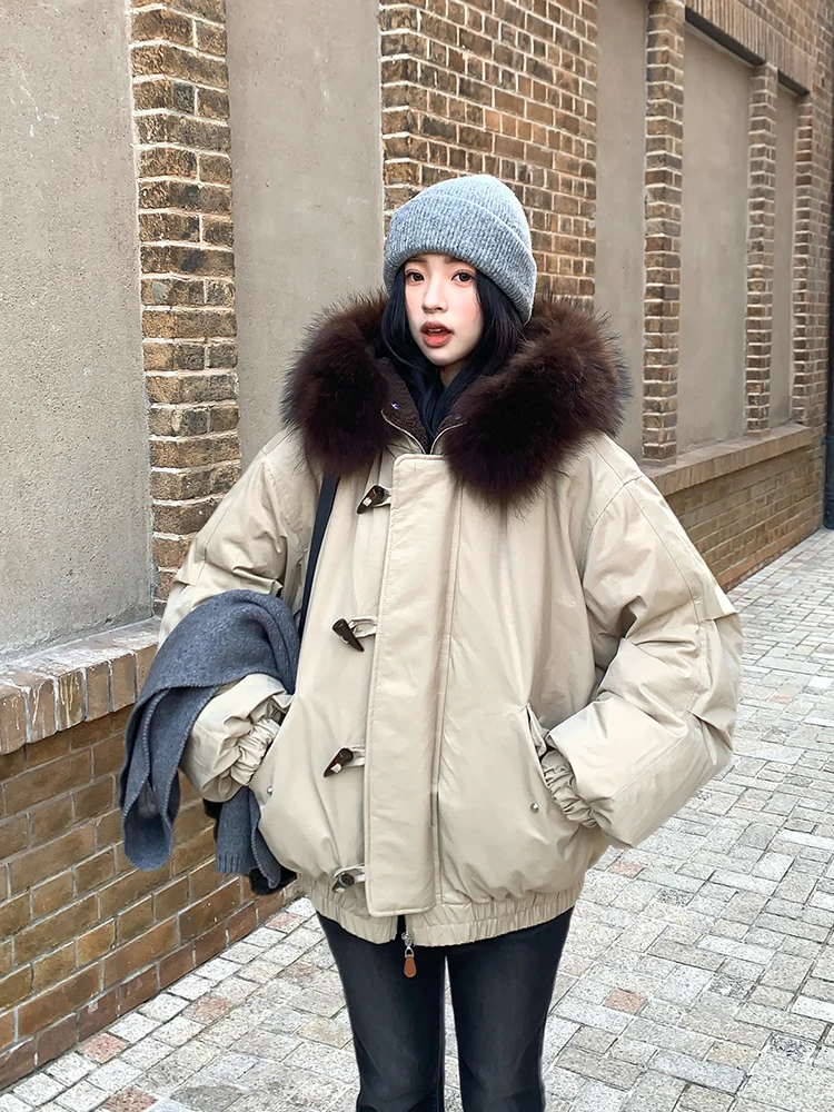 

Пуховик Adan Parka 90% белый пух, повседневное женское пальто с меховым воротником, теплое, длинное, на молнии, в корейском стиле