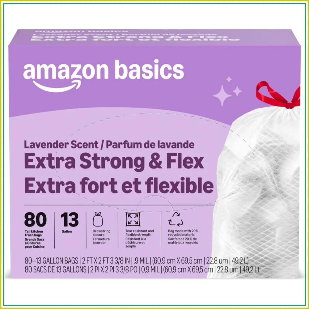 Ultra-Strong 13 Gallon Kitchen Trash Bags with Lavender Scent, 80 Count