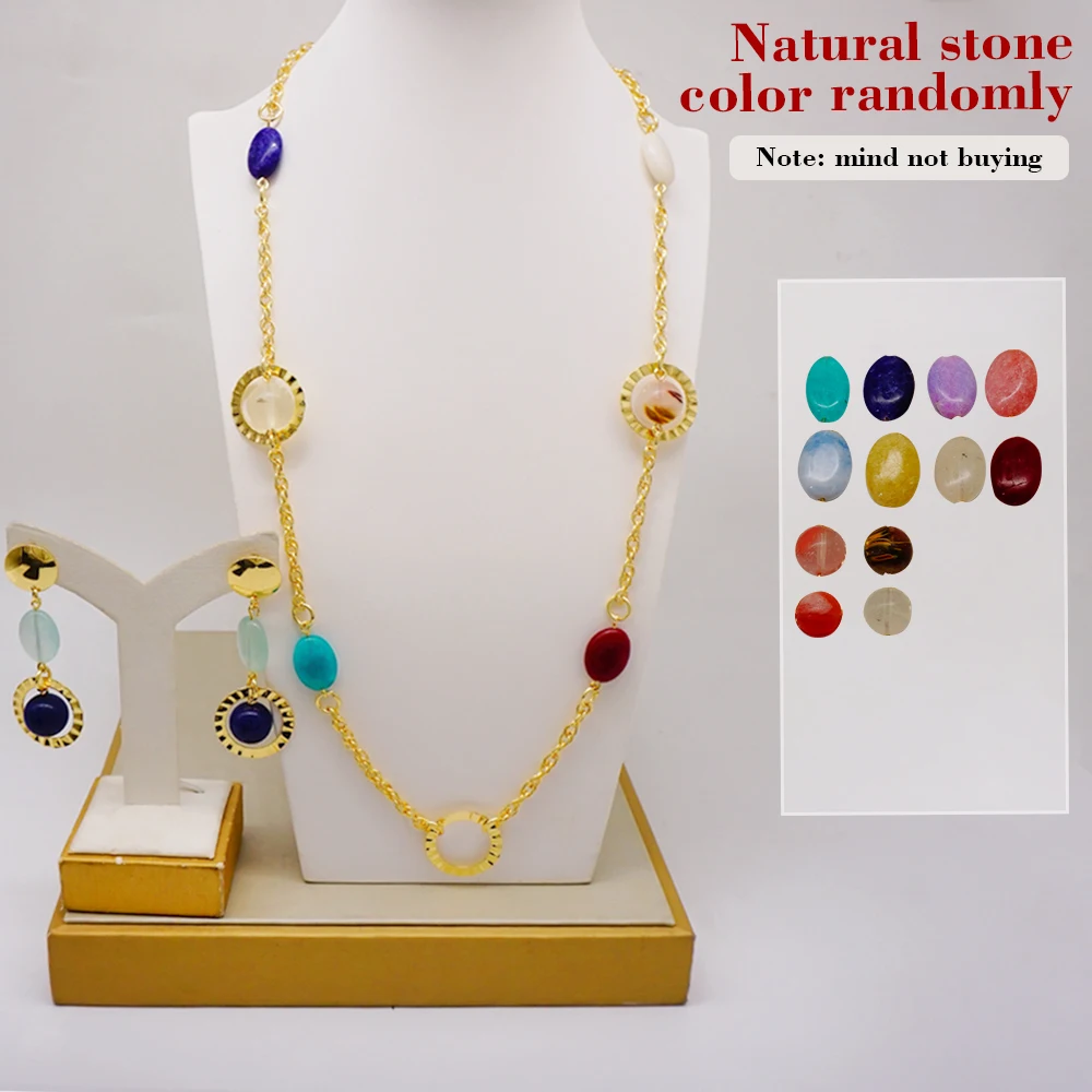 Fashion Jewellery Set Luxury Color Stone Long Necklace & Earrings 2Pcs Set For Dubai African Weddings Necklace Sets Random Style