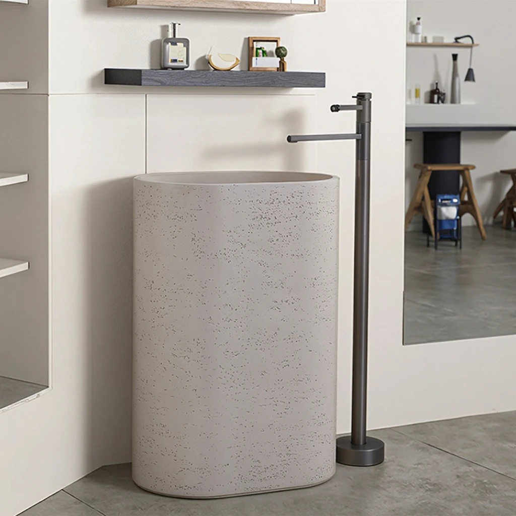 Wholesale artificial stone wash basin color oval floor standing pedestal hotel wash basin